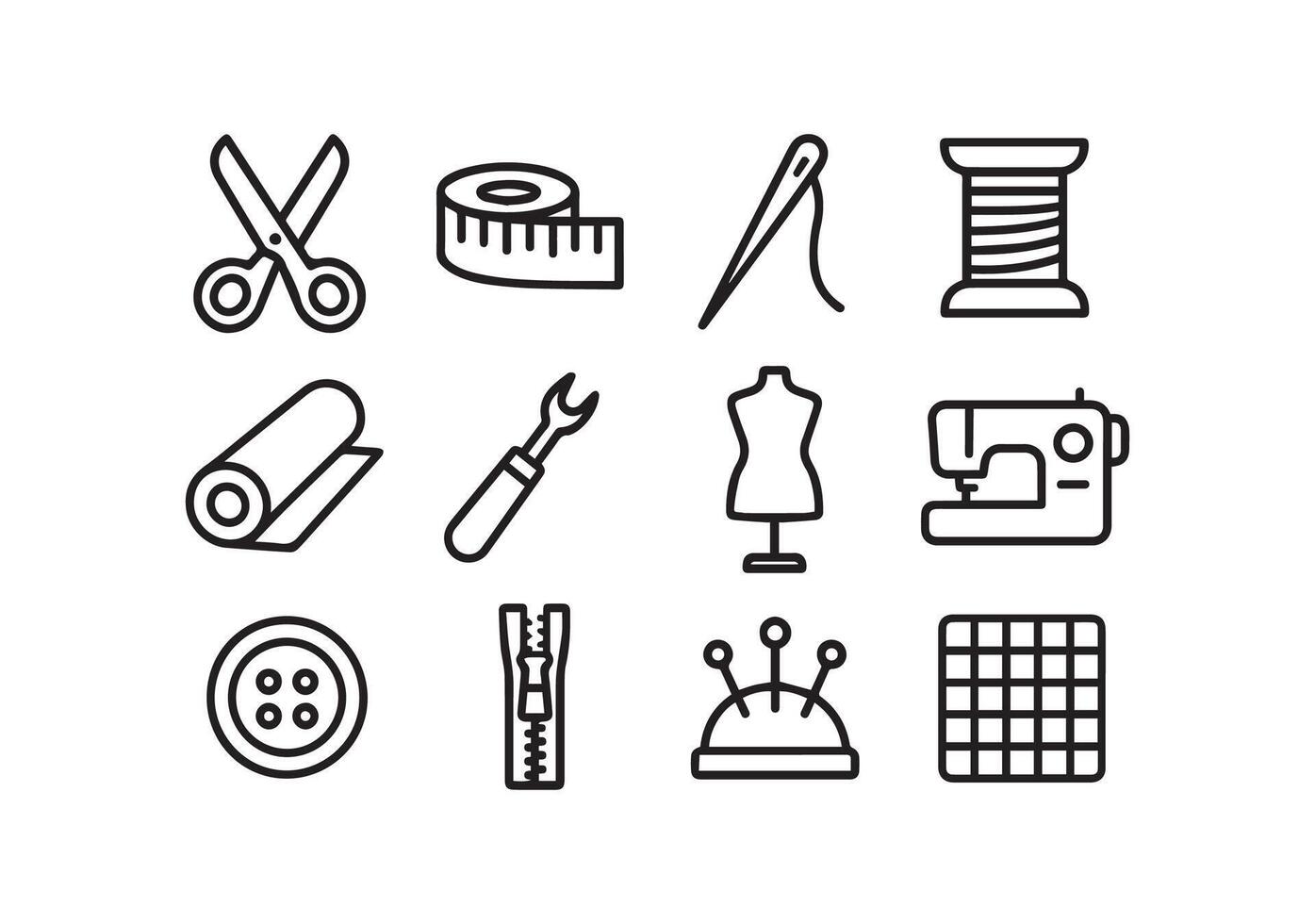Essential Sewing Tools Depicted in a Minimalist Black and White Design vector