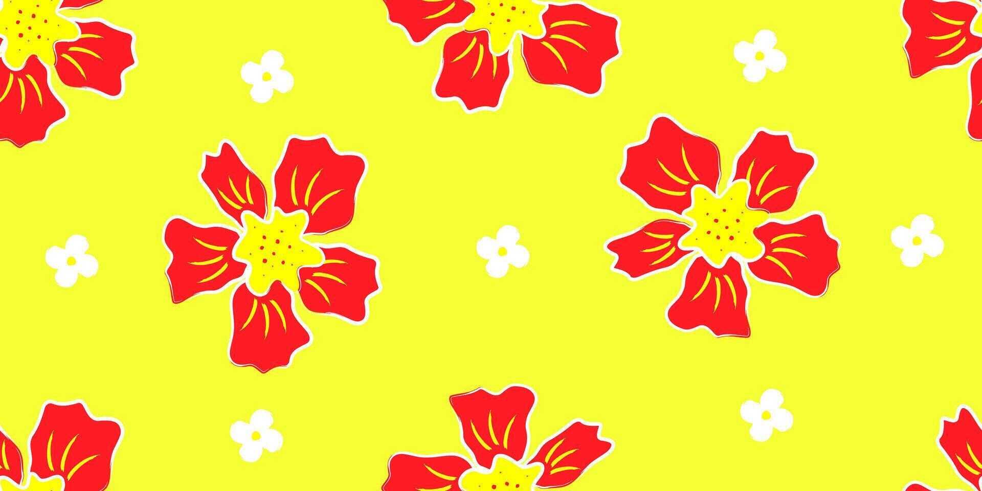 Exotic hand drawn red flowers, seamless patterns with floral for fabric, textiles, clothing, wrapping paper, cover, banner, home decor, abstract backgrounds. vector