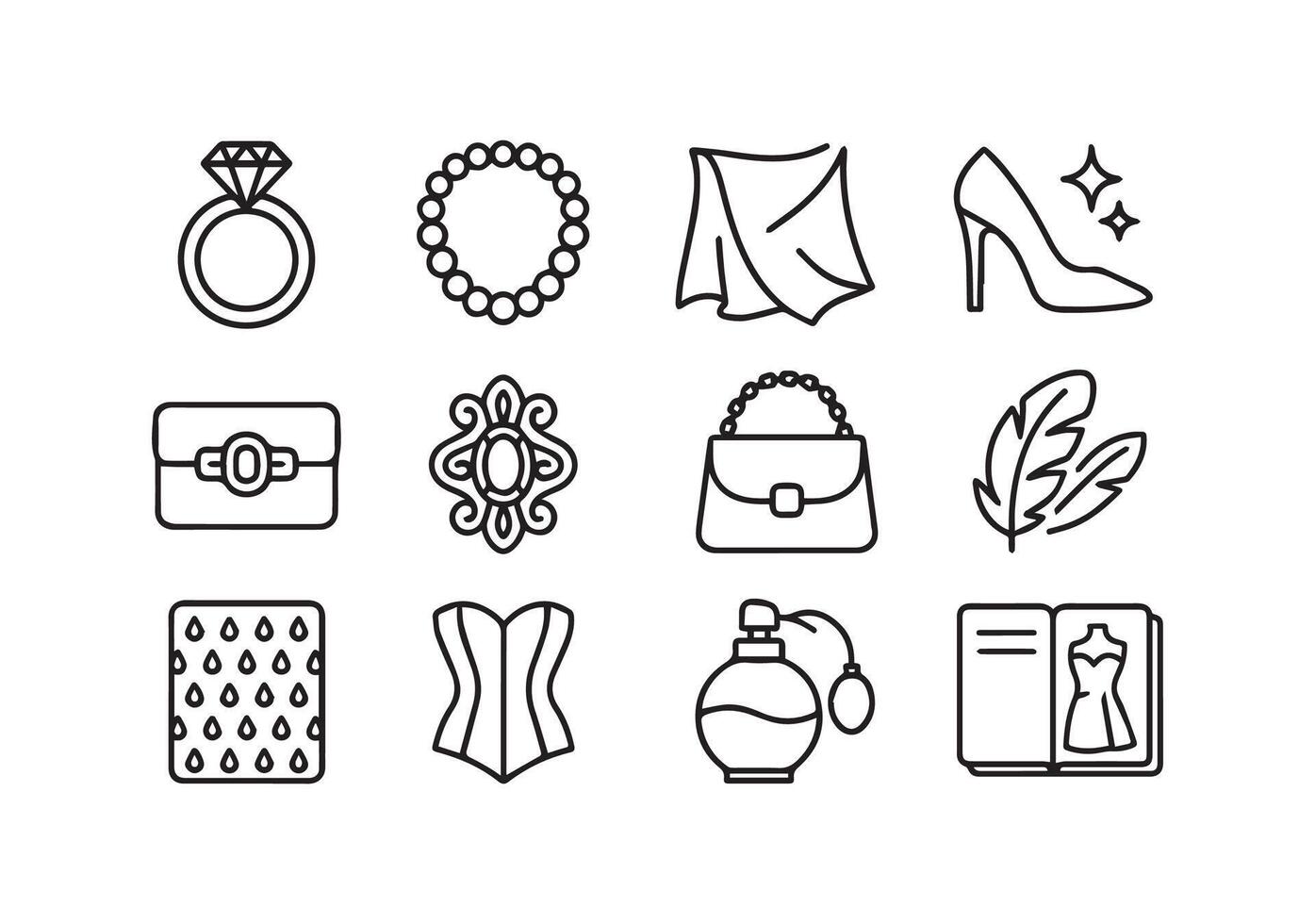 Elegant Fashion Accessories Icons Collection on White Backdrop vector