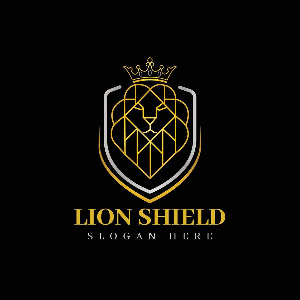 Royal Lion Shield Logo Design Luxury Crown Emblem for Security, Business And Branding vector