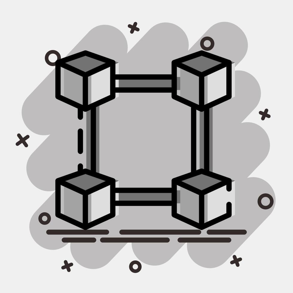 Icon block chain. Crypto currency elements. Icon in comic style. vector
