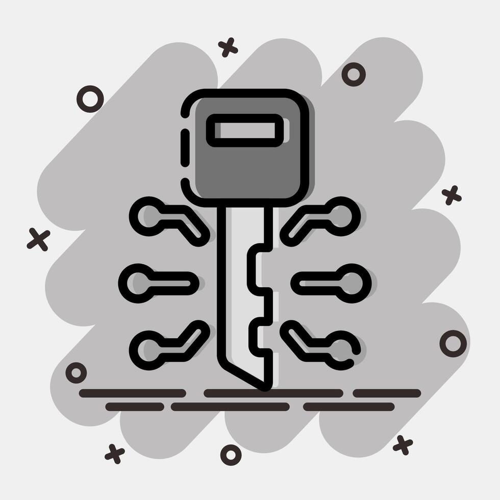 Icon digital key. Crypto currency elements. Icon in comic style. vector