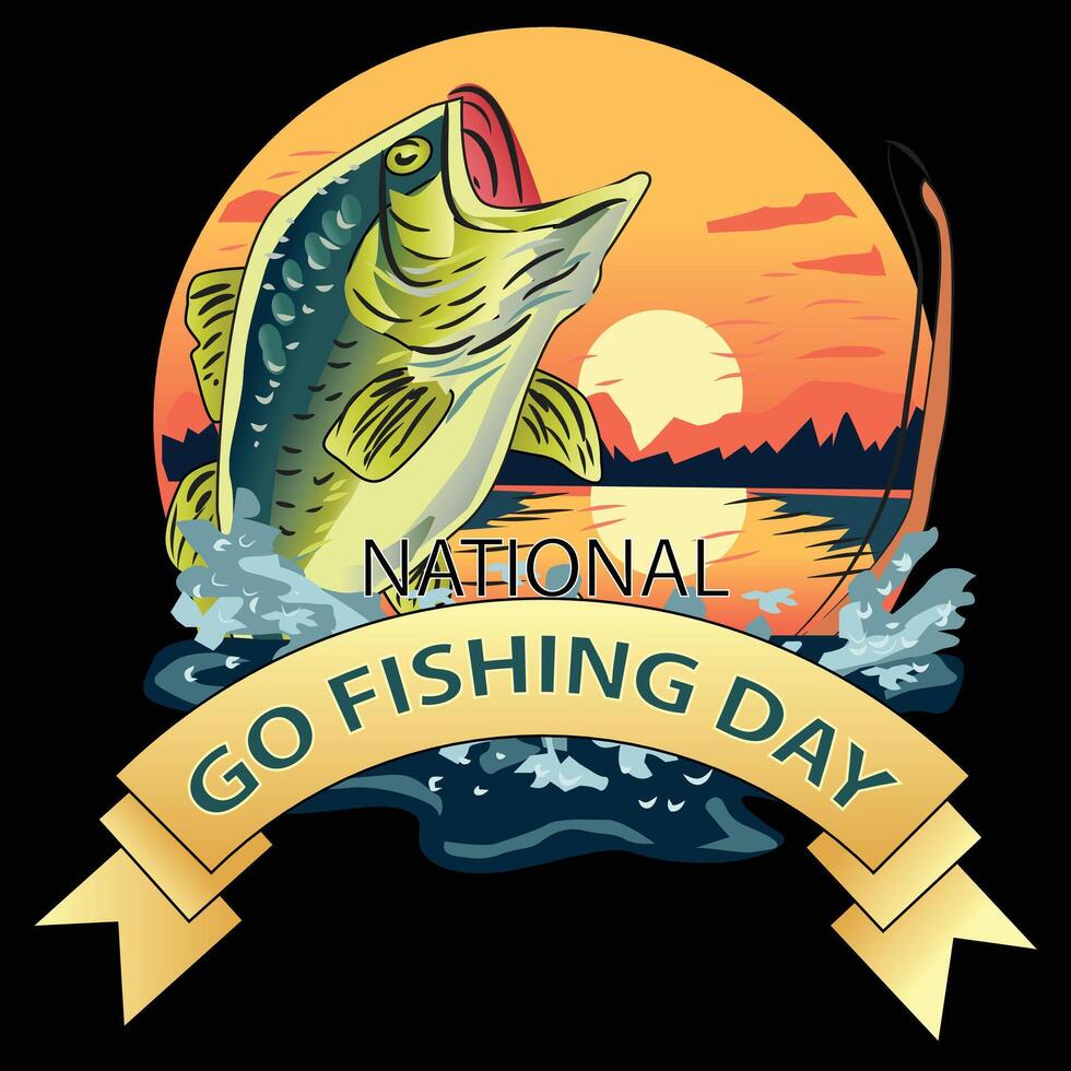 National Go Fishing Day Sign and Badge vector
