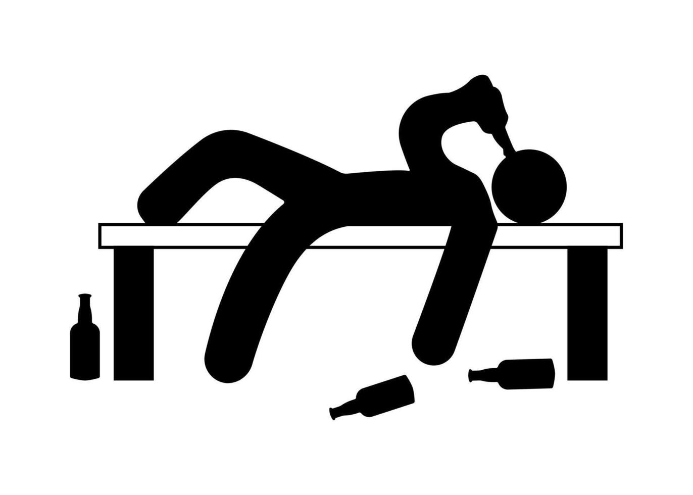 Stick figure stickman icon, human silhouette with alcohol bottle, Character drunk man .alcoholism icon. vector