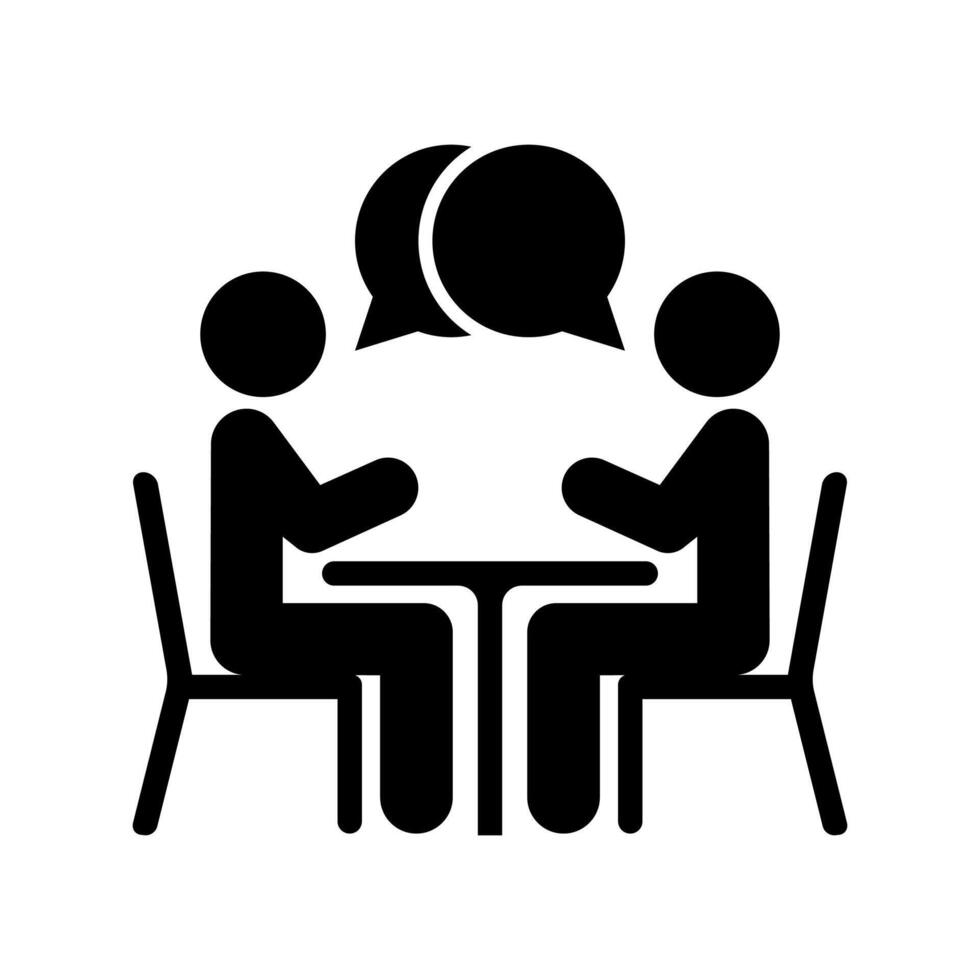 Stick figure stickman icon, human silhouette speech bubble meeting. people talking cartoon. vector