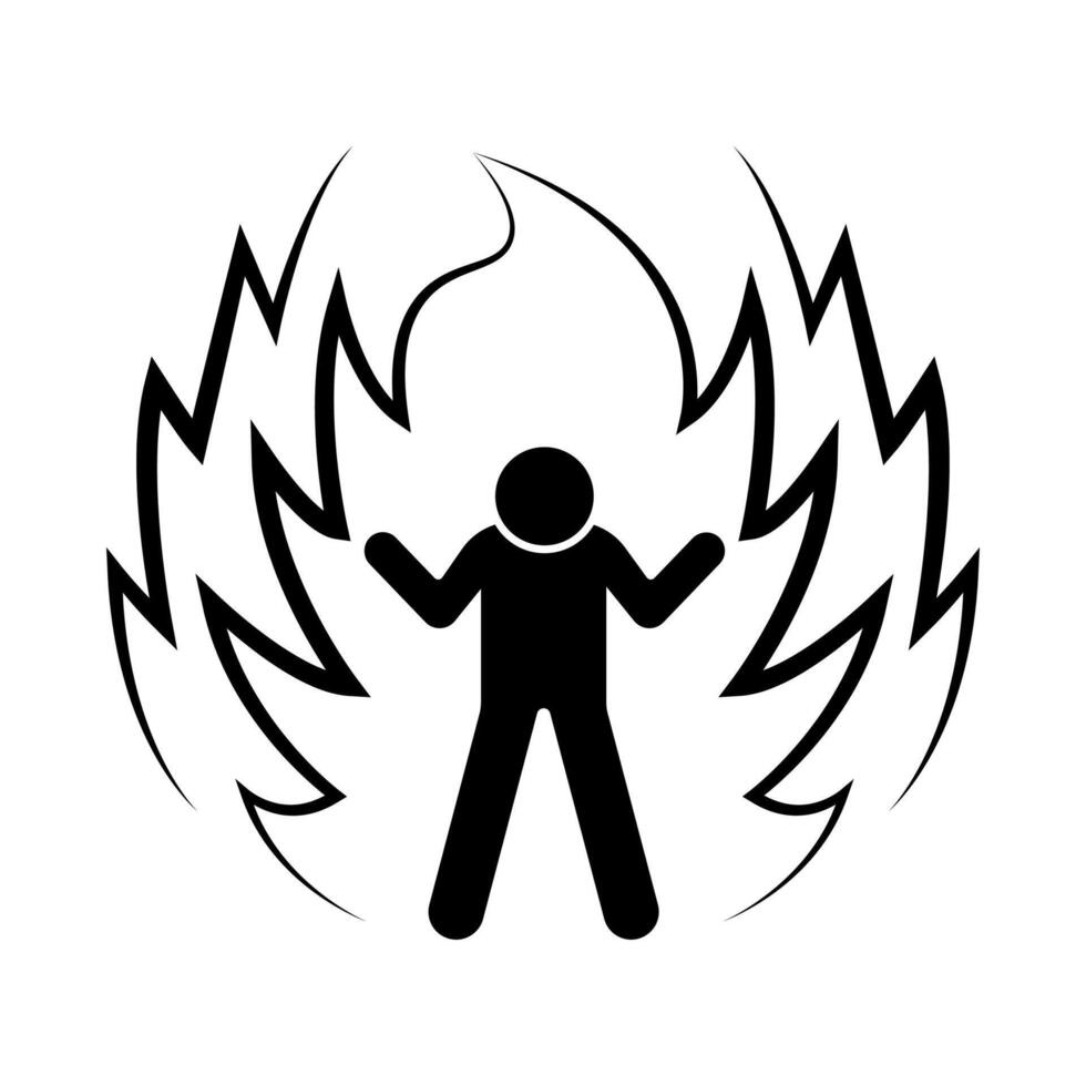 Stick figure stickman icon, human silhouette unleashes his full power. super hero with high anger ready for action. vector
