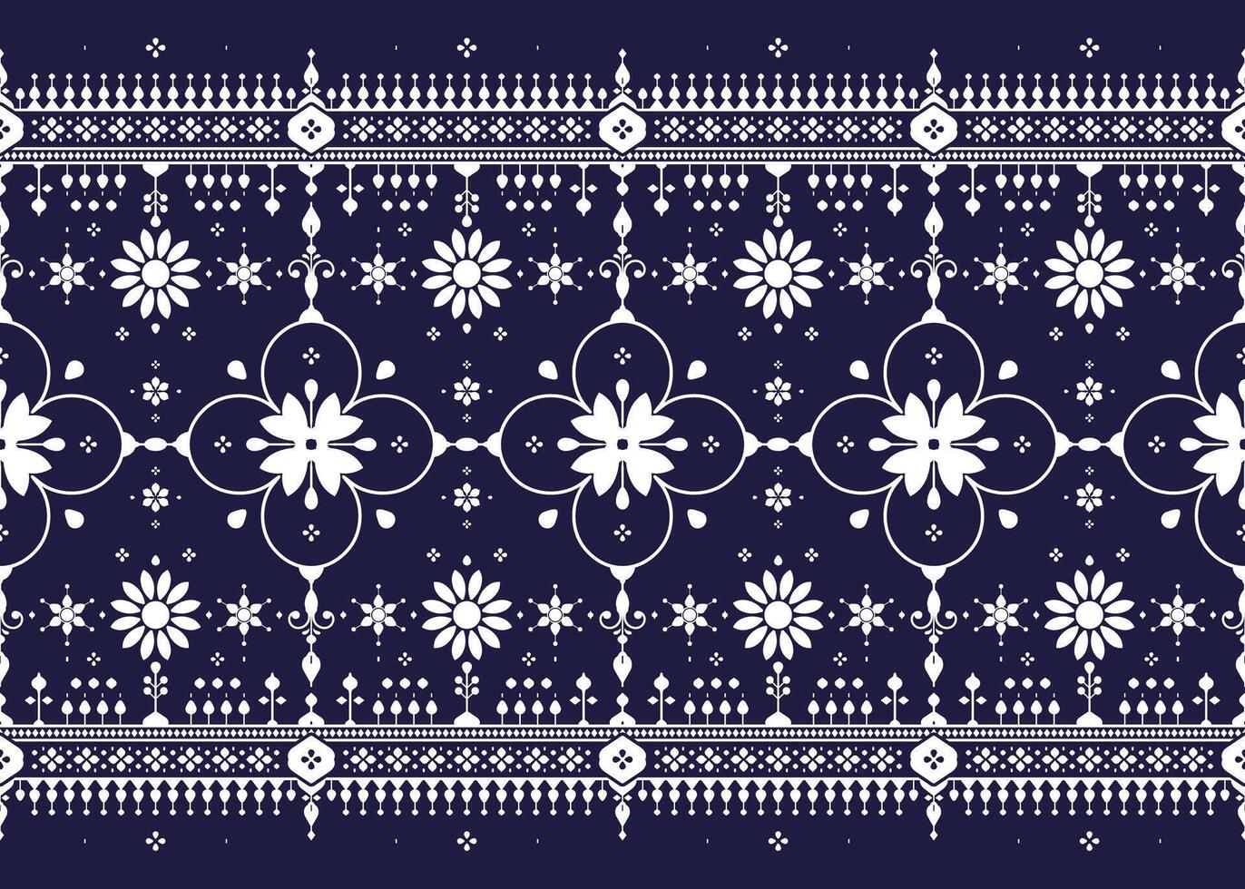 Floral, ethnic fabric seamless pattern, blue and white style, design for cloth, carpet vector