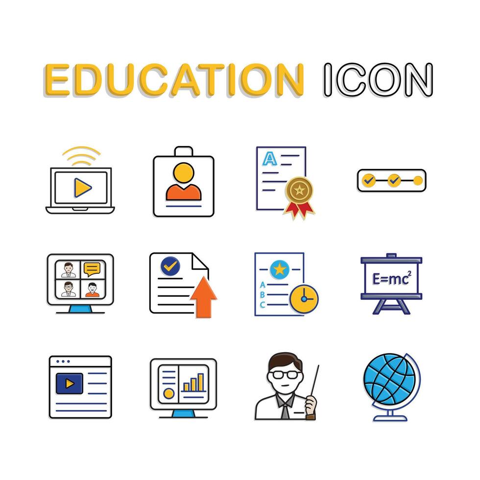 education icon set. Learning, Virtual Classroom, student, teacher, etc. education symbol on white background. smart, learning, clever. Mixed design style vector