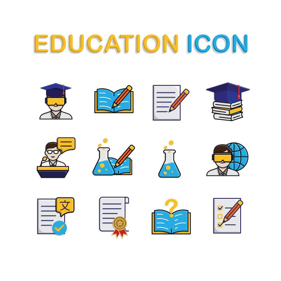 education icon set. AI Tutor, STEAM Education, writing, etc. education symbol on white background. smart, learning, clever. isometric design style vector