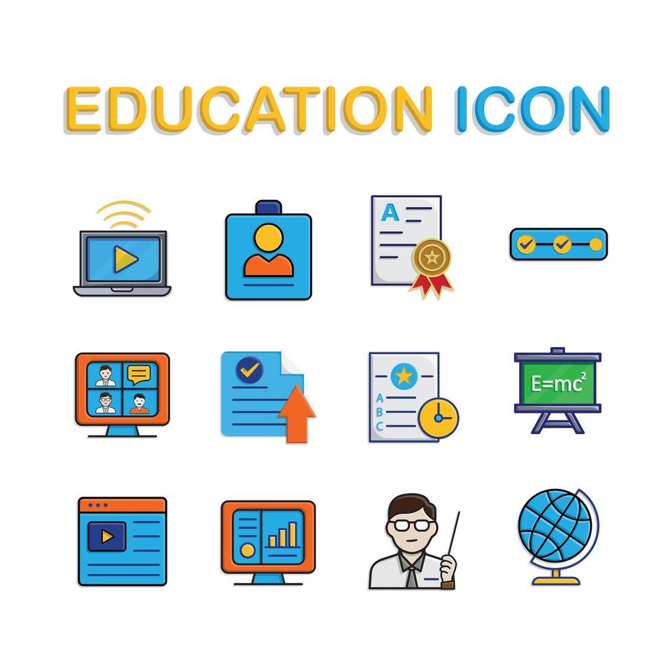 education icon set. Learning, Virtual Classroom, student, teacher, etc. education symbol on white background. smart, learning, clever. isometric design style vector