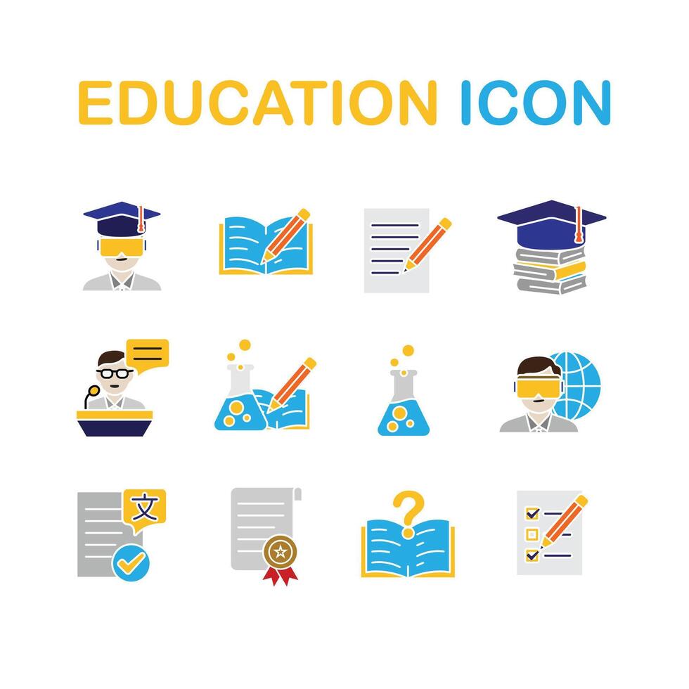 education icon set. AI Tutor, STEAM Education, writing, etc. education symbol on white background. smart, learning, clever. flat design style vector