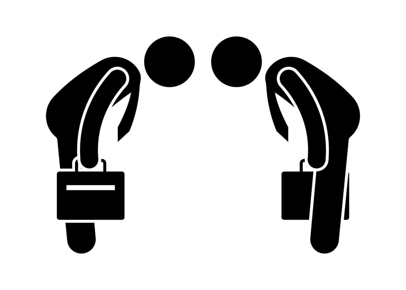 Stick figure stickman icon, human silhouette two businessmen bow to each other in respect. vector