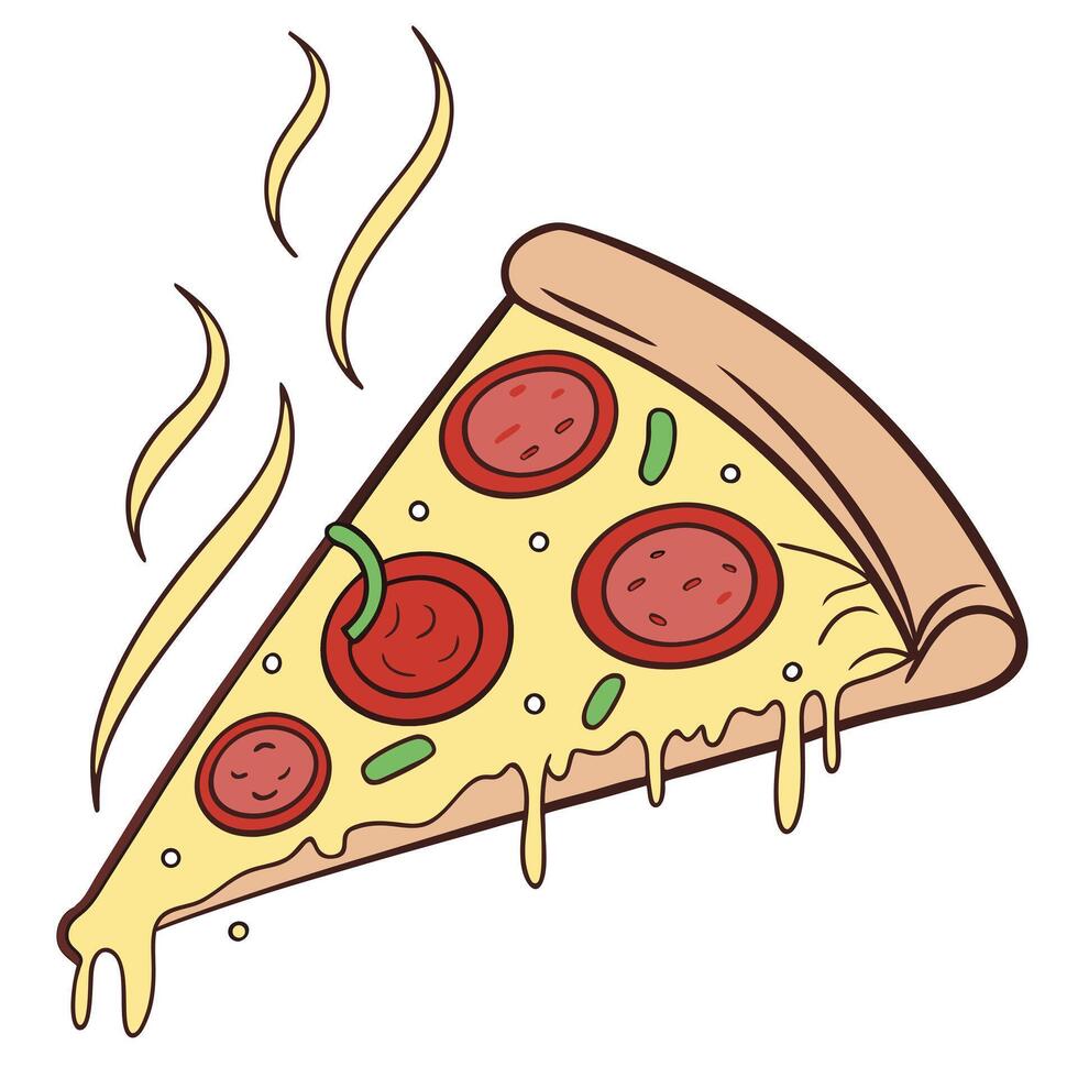 A slice of pizza with toppings, representing fast food vector