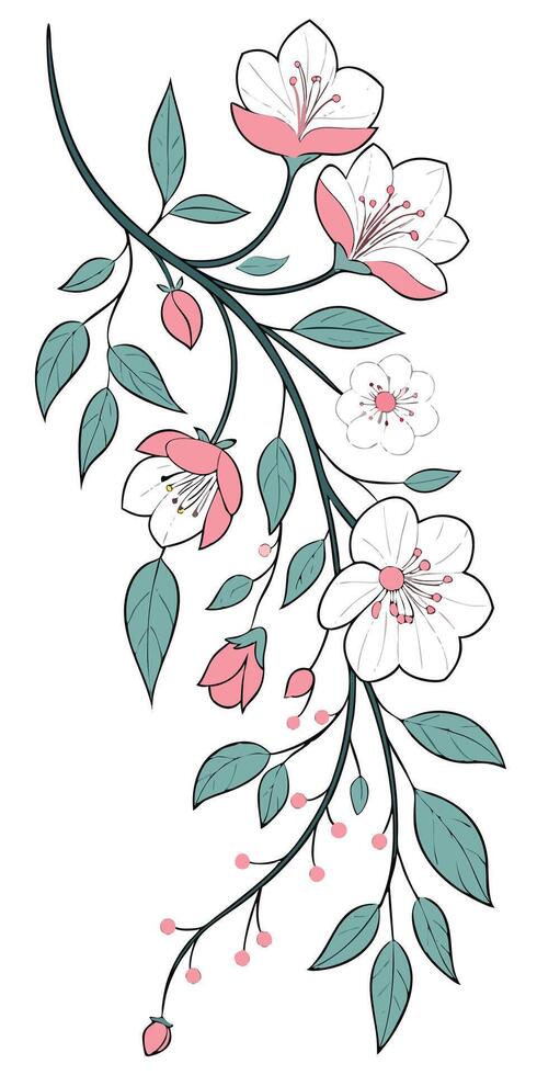 a romantic florals background with delicate Camellia flowers, blossoms, and vines vector