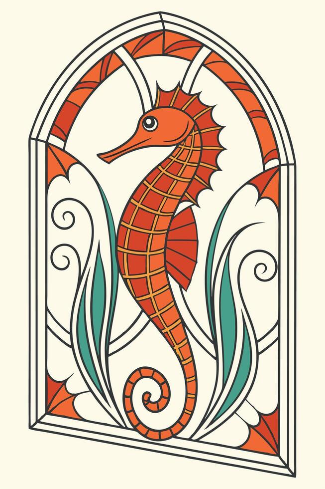 Colorful stained glass design, bold orange, green, and blue, symmetrical mosaic pattern vector