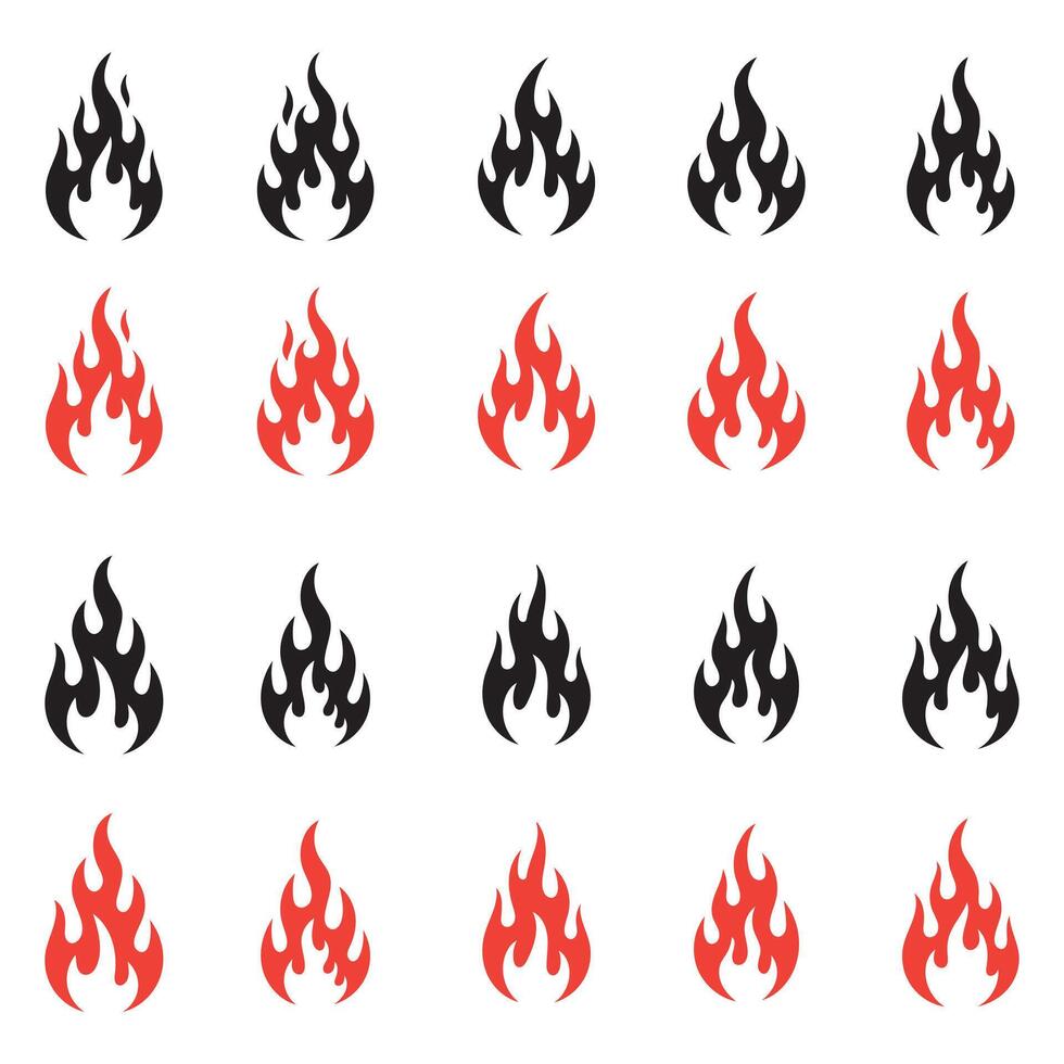 Set of stylized fire icons in red and black. vector
