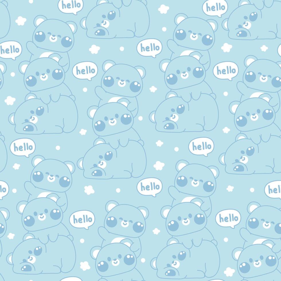 Seamless pattern of cute teddy bear stay on top each other greeting on blue background.Wild animal character cartoon design.Relax.Lay.Kawaii.Illustration. vector