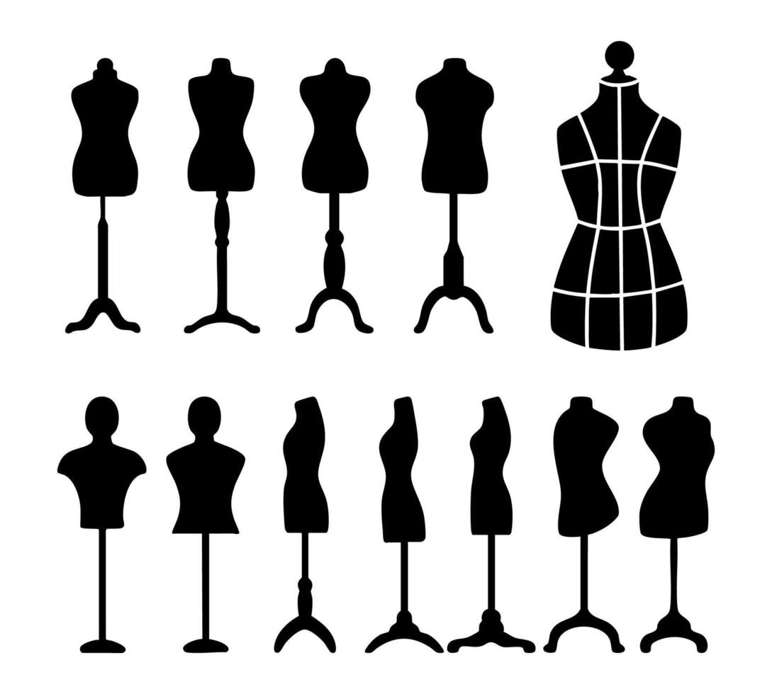 Set of mannequin icon silhouette. Black and white clip art illustration vector