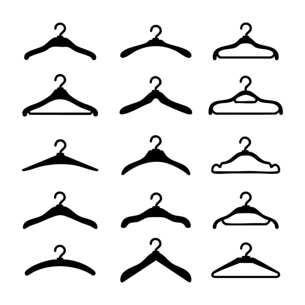 Set of hanger icon silhouette. Black and white clip art illustration vector