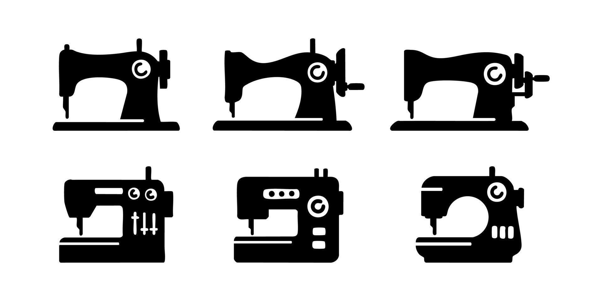 Set of sewing machine icon silhouette. Black and white Illustration vector