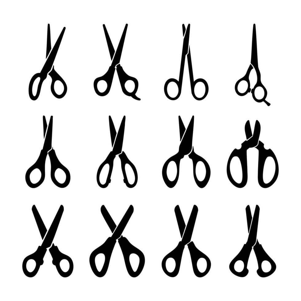 Set of scissor icon silhouette. Black and white clip art illustration vector