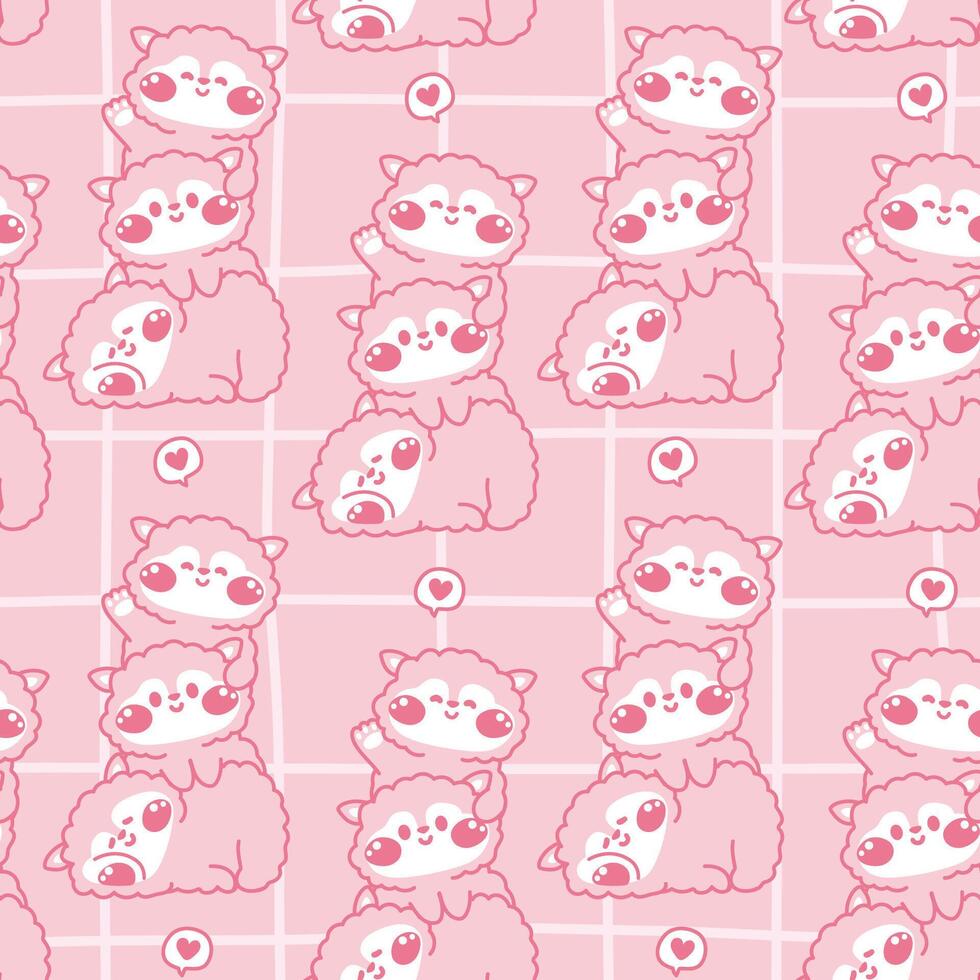 Seamless pattern of cute sheep stay on top each other greeting with heart background.Farm animal character cartoon design.Relax.Lay.Kawaii.Illustration. vector