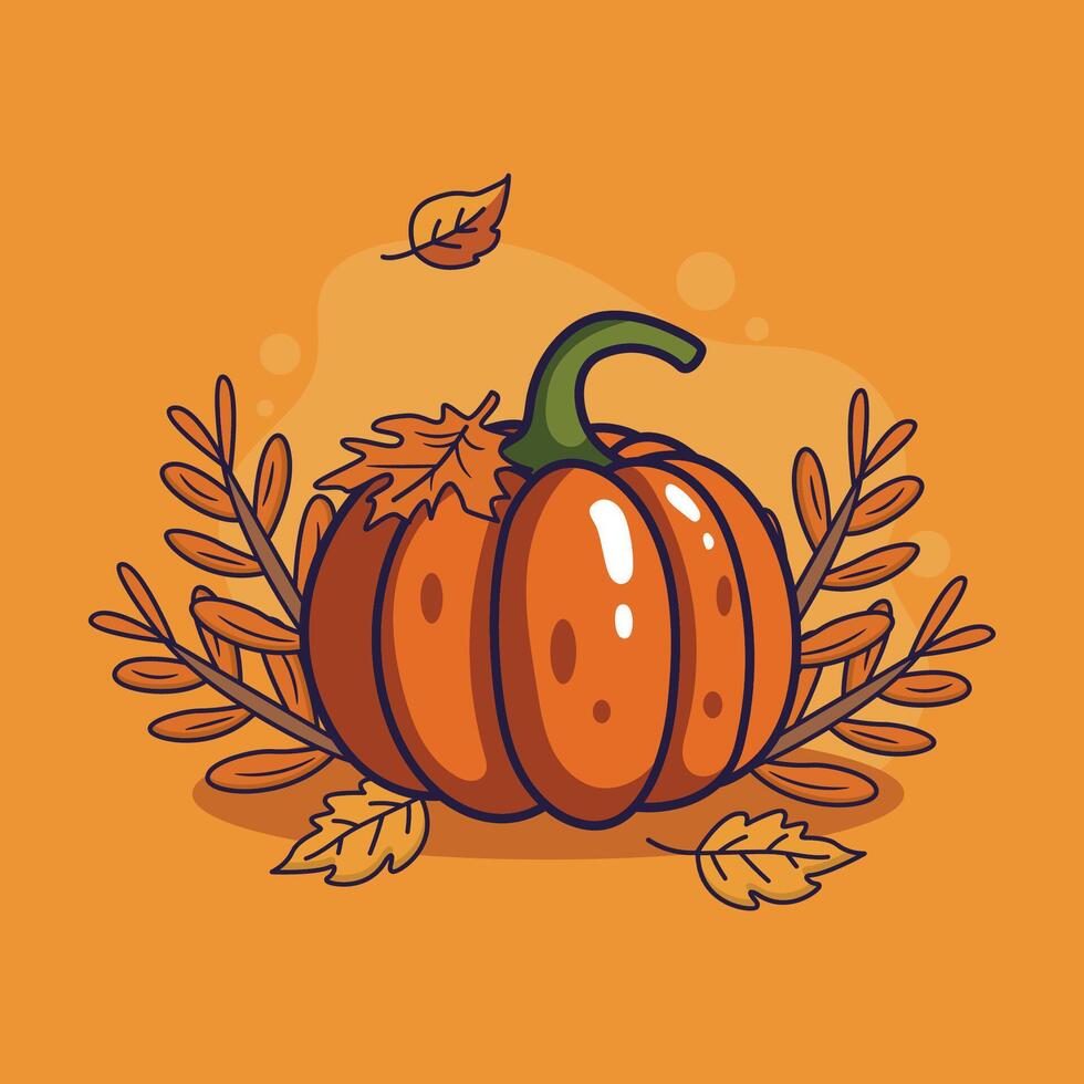 Illustration of a pumpkin with leaves vector