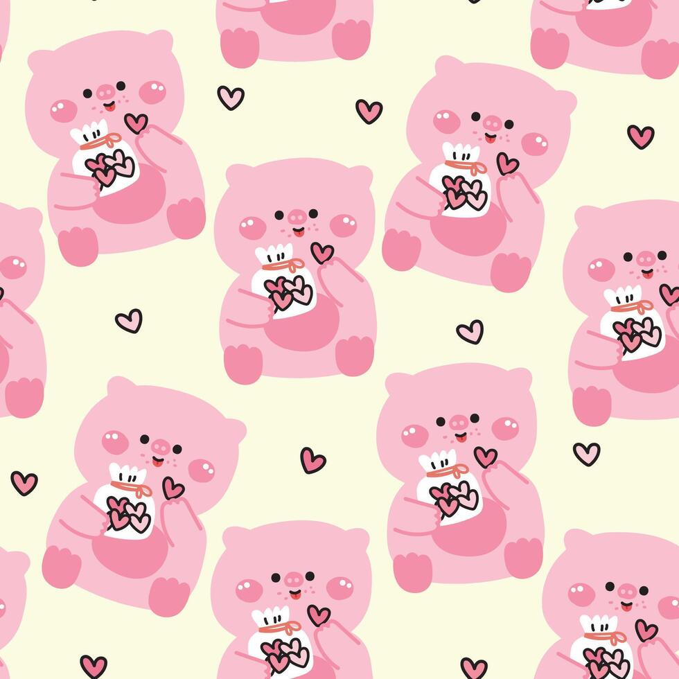 Pink bear pattern with hearts vector