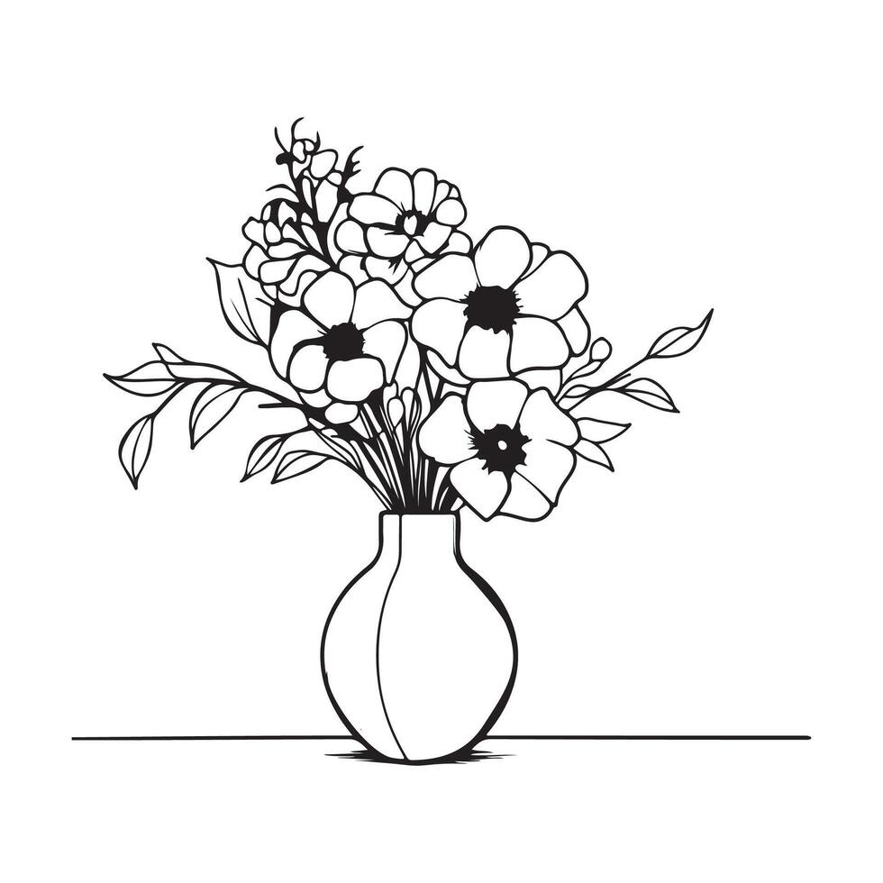 Decorative vase for home flowers. Pot with green plants vector