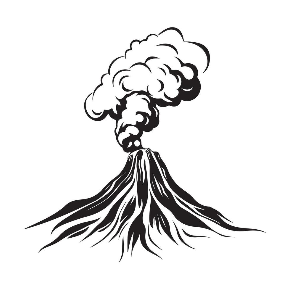 Erupting Smoking Volcano With Lava Flowing Down image on white background. vector