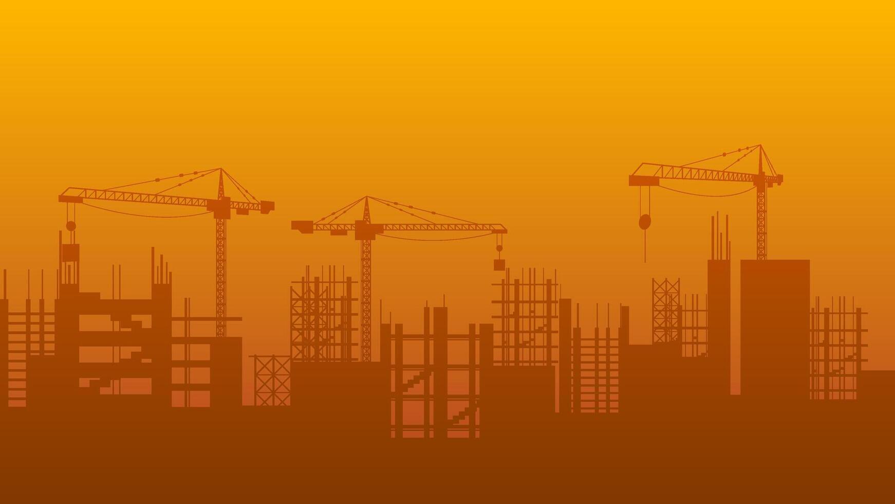 Building construction site background, silhouette illustration of city skyscraper construction vector