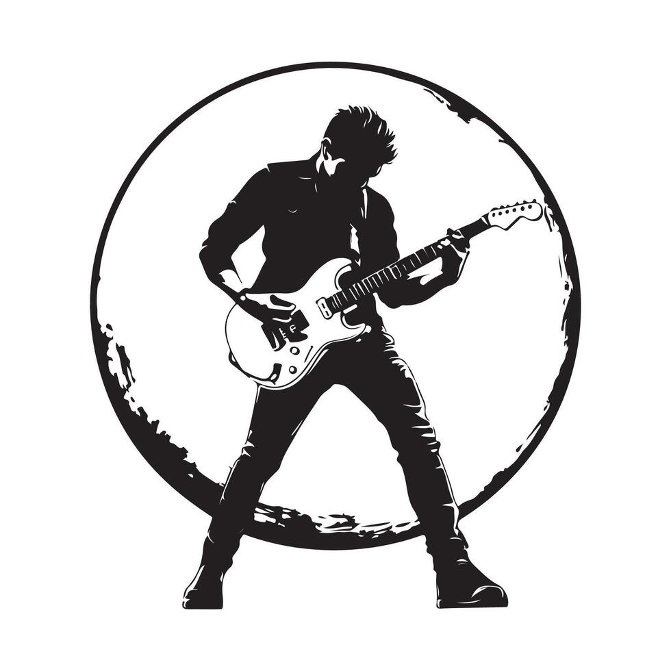 Cool Stylish Man Rocking Out with His Guitar in a Bold Performance vector