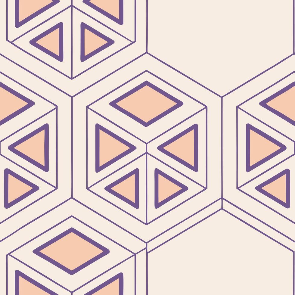 Geometric cubes background, isometric layout in lavender and soft orange, abstract tech-inspired structure vector