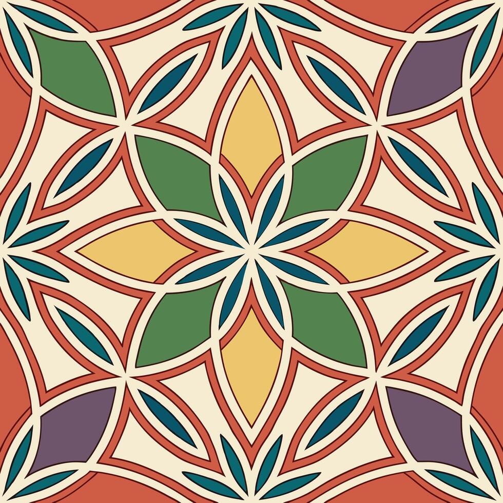 Kaleidoscope style background in rainbow colors, radial symmetry and abstract geometric shapes vector