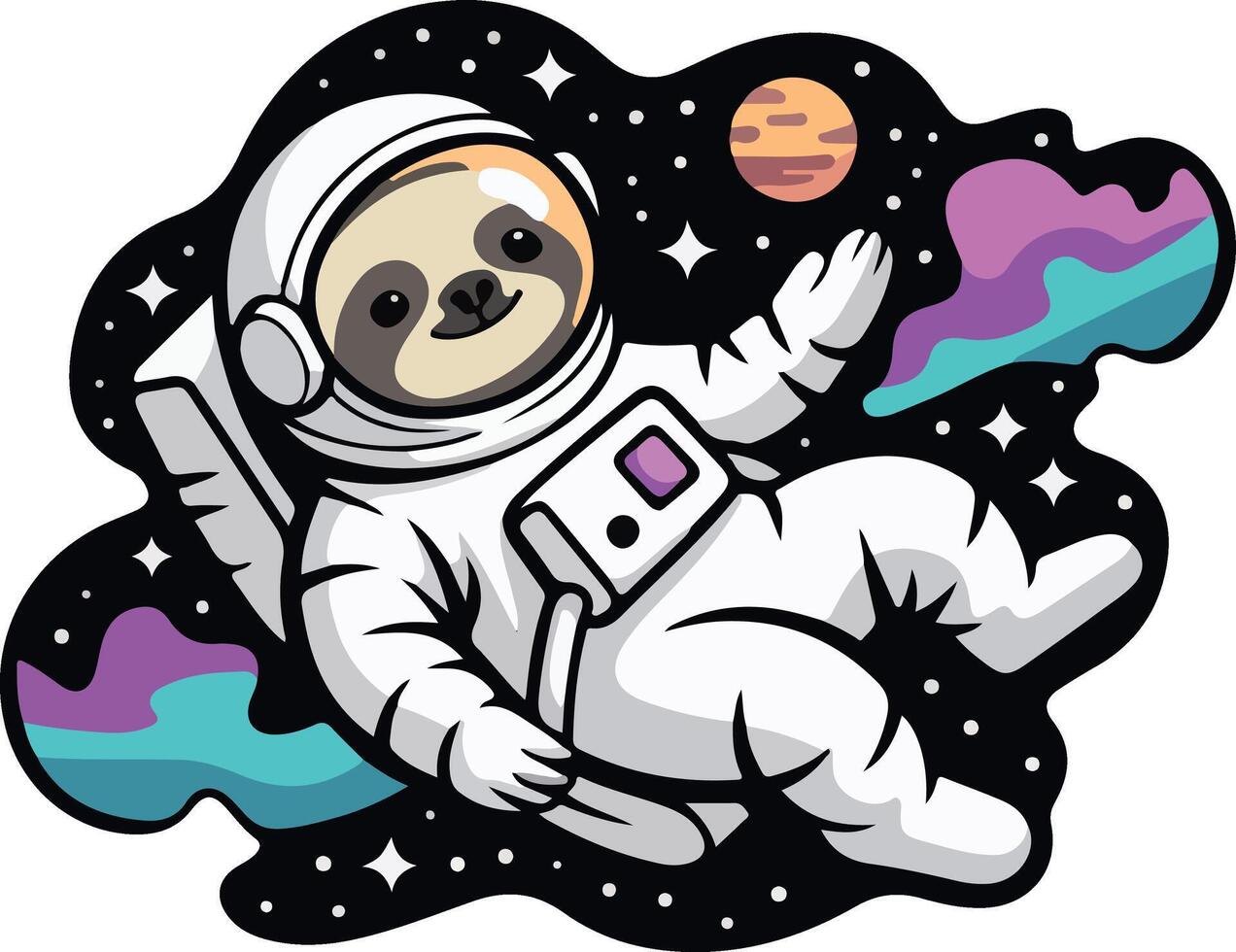 A cartoon slotty in space with a planet in the background vector