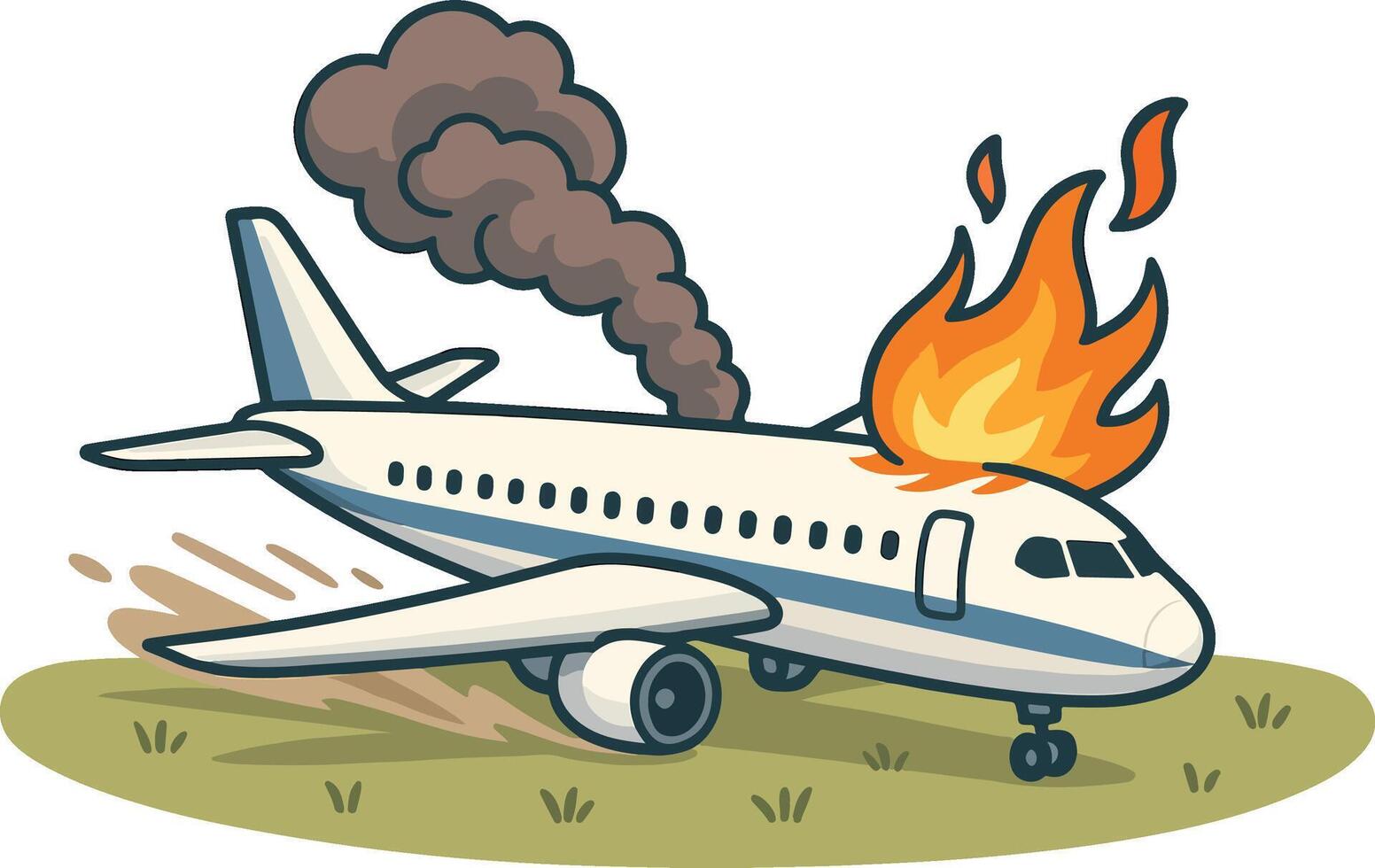 An airplane with smoke coming out of it and burning vector