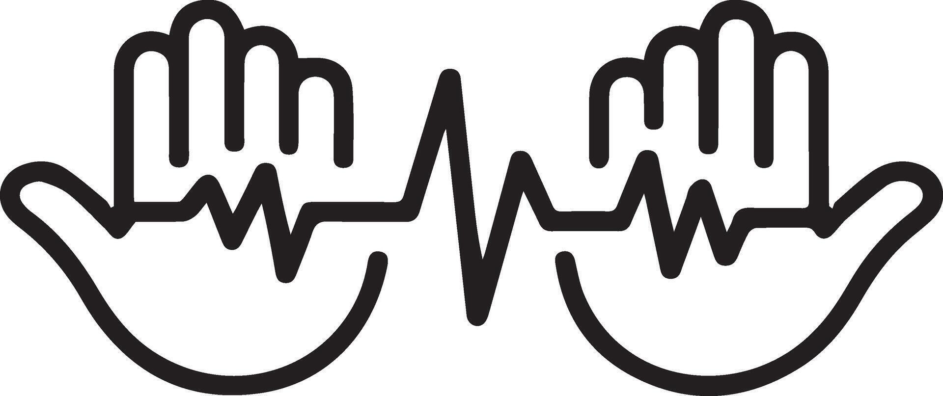 Two hands with a heartbeat line and a heartbeat vector