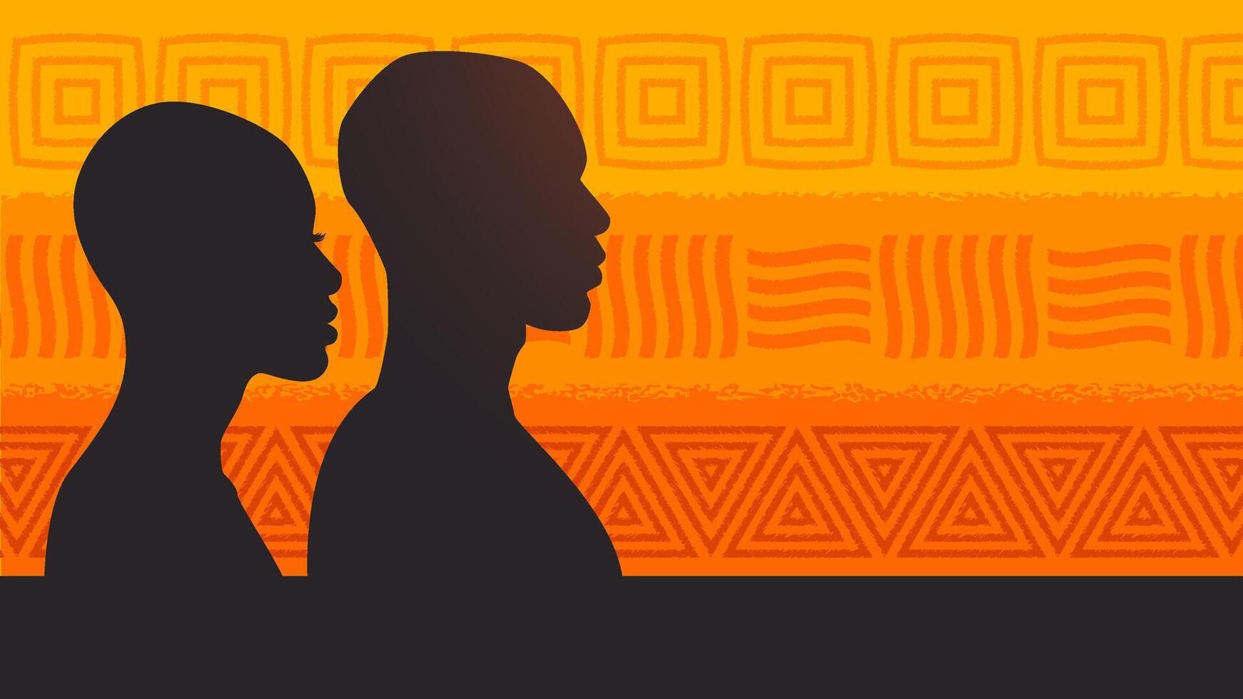 Juneteenth freedom day background, banner of silhouette a couple african in africa pattern wallpaper which is a symbol of the celebration of the day of liberation from slavery vector