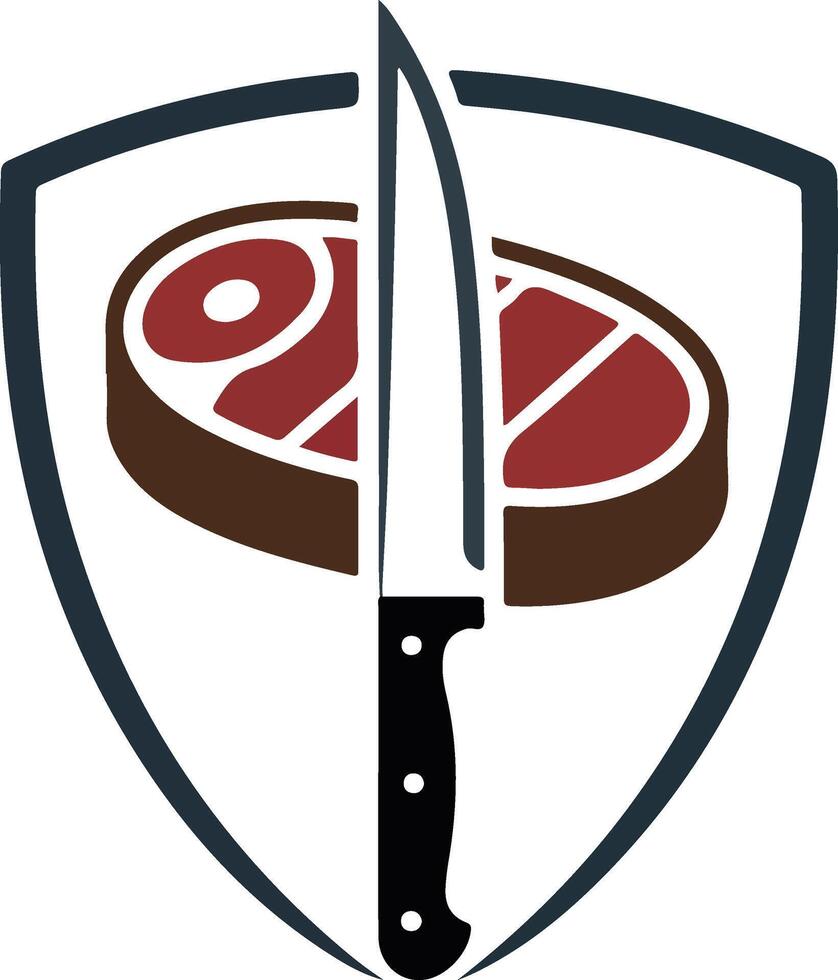 Steak and knife in a shield with a red background vector