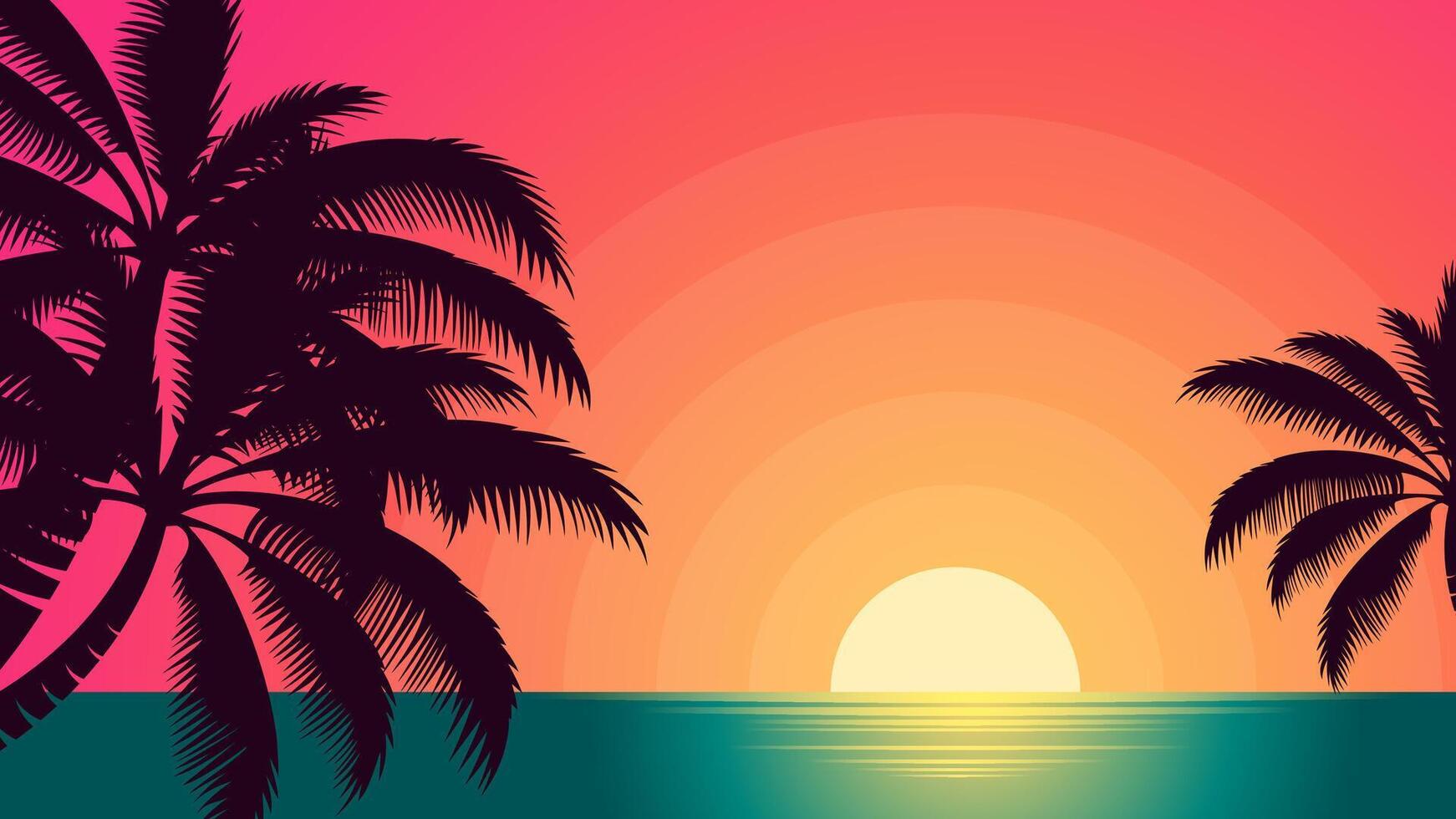 Sunset on beach background, summer banner tropical summer evening at lagoon landscape vector