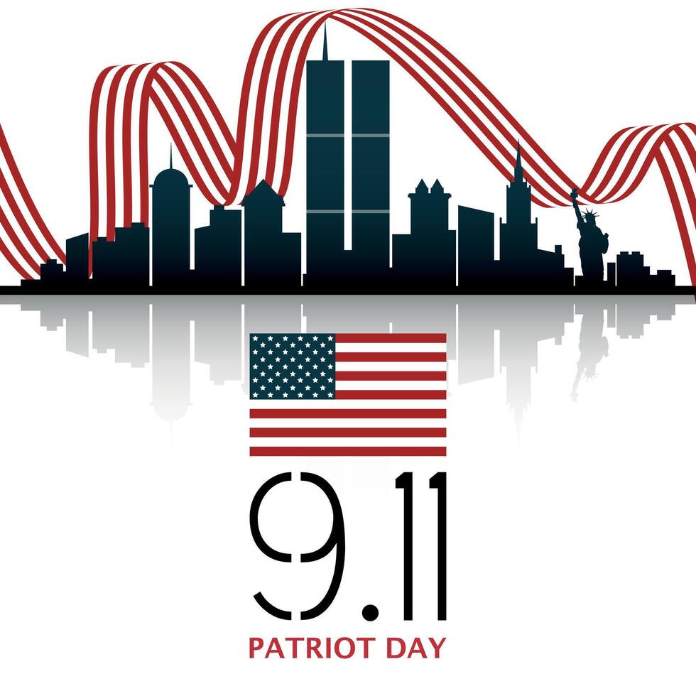 Patriot Day Poster. City silhouette and its reflection vector