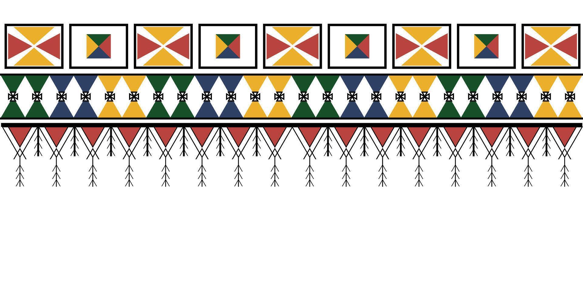 Colorful Asiri tribal border with square and diamond shapes for traditional Arabian textile and ethnic decoration vector