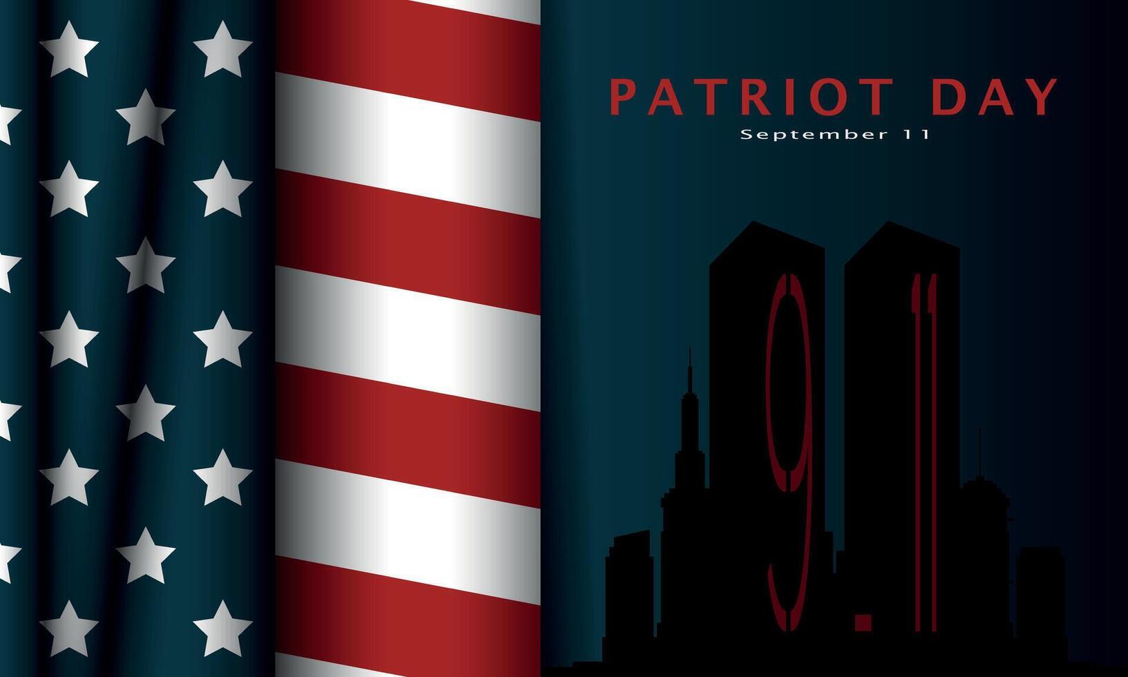 Patriot Day Poster. Silhouette of tower with waving USA flag vector