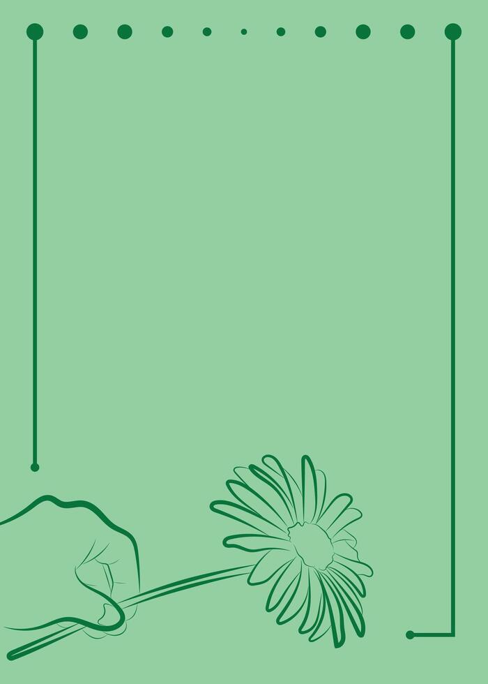 Minimalist Floral Greeting Card Template with Hand Holding Flower on Light Green Background vector