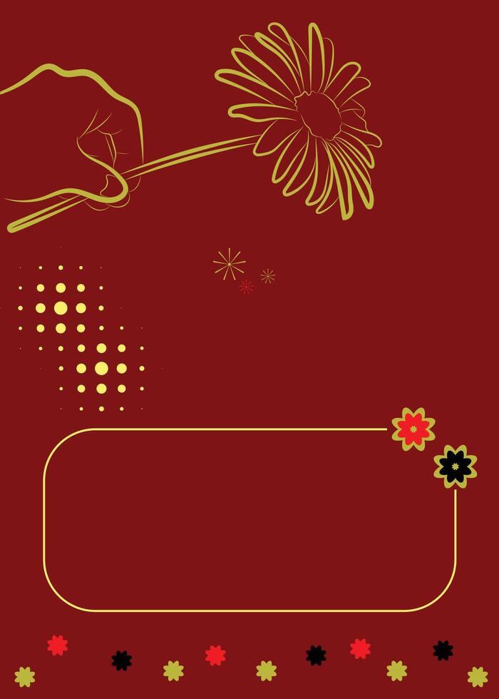 Elegant Floral Greeting Card or Invitation Template with Hand Holding Flower on Red Background vector