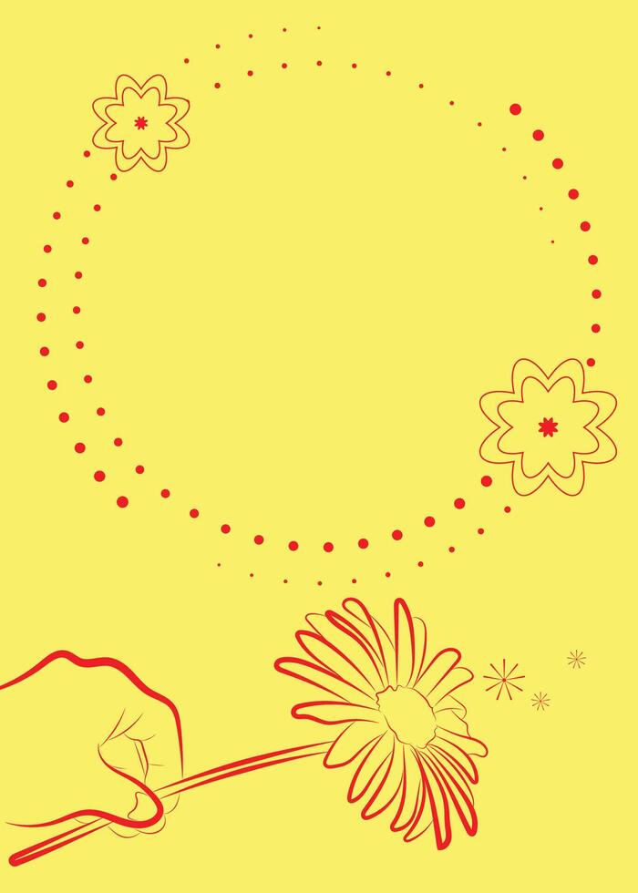 Minimalist Floral Greeting Card or Invitation Template with Hand and Flower on Yellow Background vector
