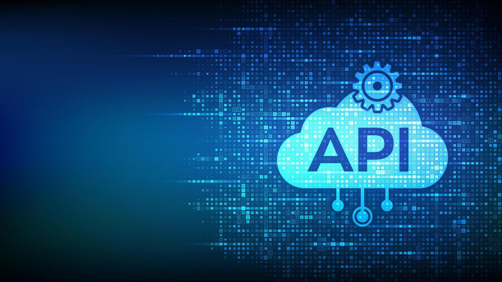 Application Programming Interface icon made with binary code. API technology concept. Software development tool. Data integration. Digital binary code background with digits 1.0. Illustration. vector