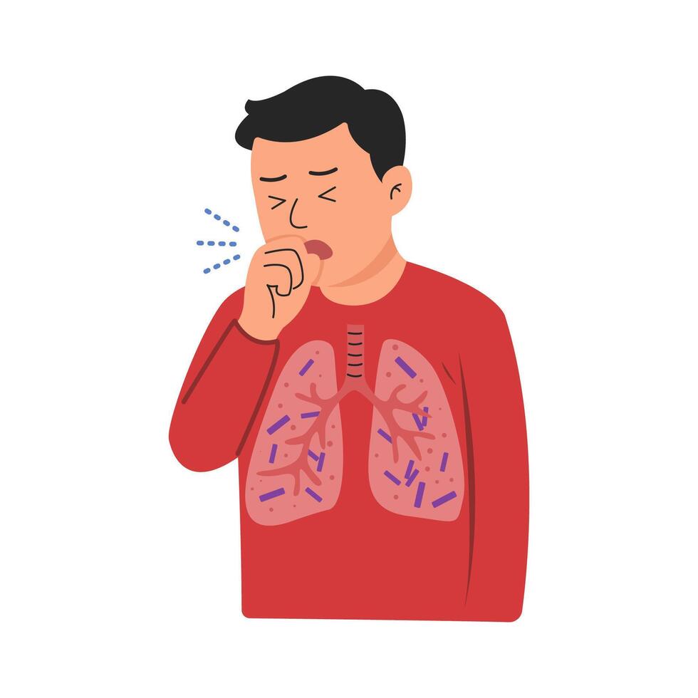 tuberculosis disease. TB infection concept. man cough vector