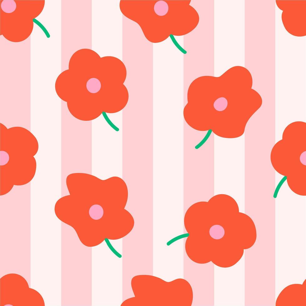 Kid's seamless pattern. Hand drawn red flower. Exotic flora fashion print. Design elements for baby textile or clothes. Hand drawn doodle repeating delicacies. Tropical wallpaper vector