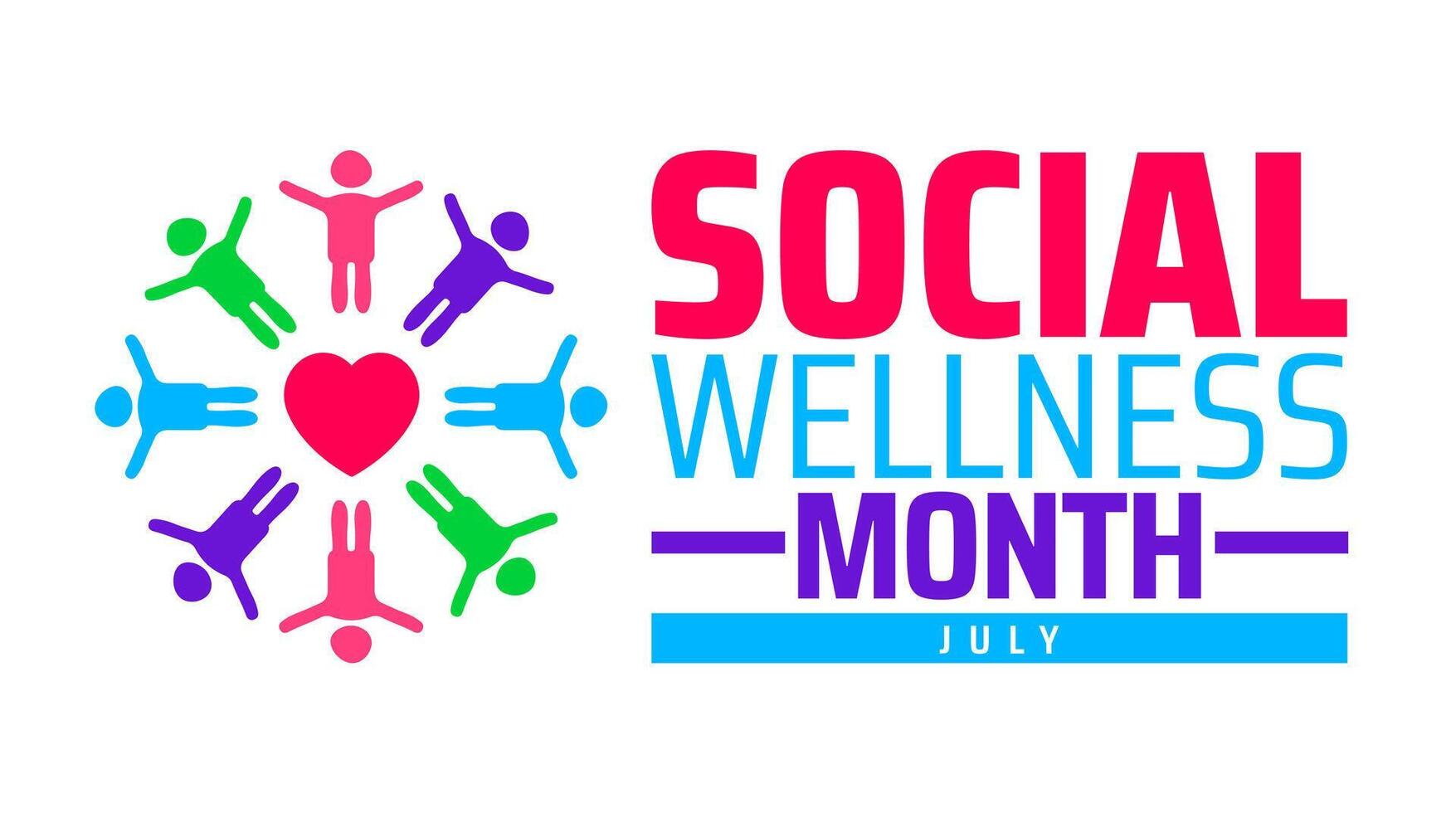 social wellness month background banner or poster design template. observed every year in july. Holiday concept. Use to any Template, card, poster, placard, template. vector